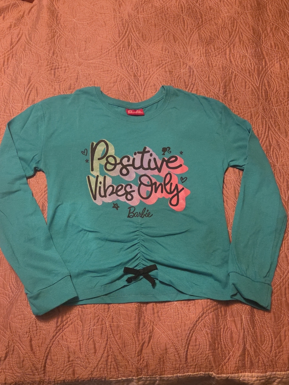 Barbie Teal Long-Sleeve Top with 'Positive Vibes Only' Graphic